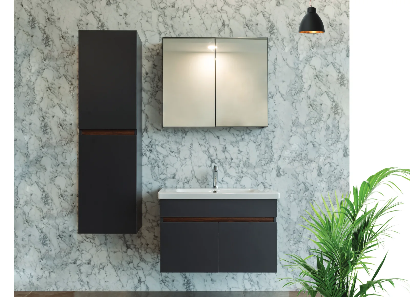 ACESA Firuze Antrasit ölçüye özel banyo mobilyası