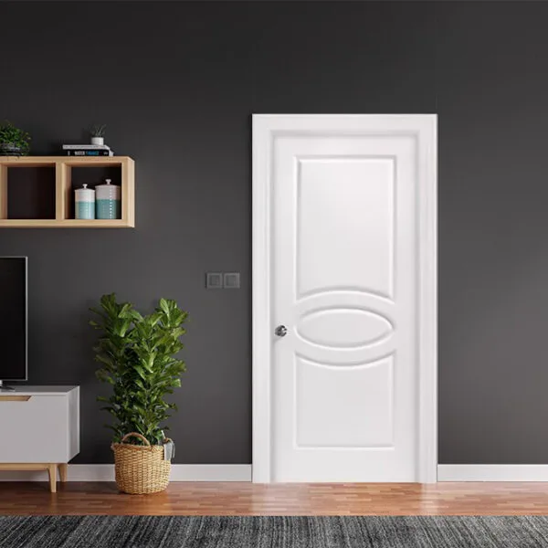 Oval kabartma panelli beyaz iç kapı